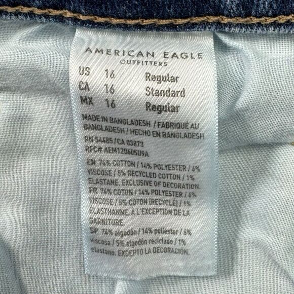 American Eagle Mom Jeans 16 R Women’s High Waisted Relaxed Fit Denim Dark Wash - Picture 11 of 12